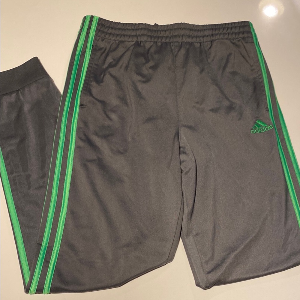 Adidas Kids Joggers in Gray with Green Stripes